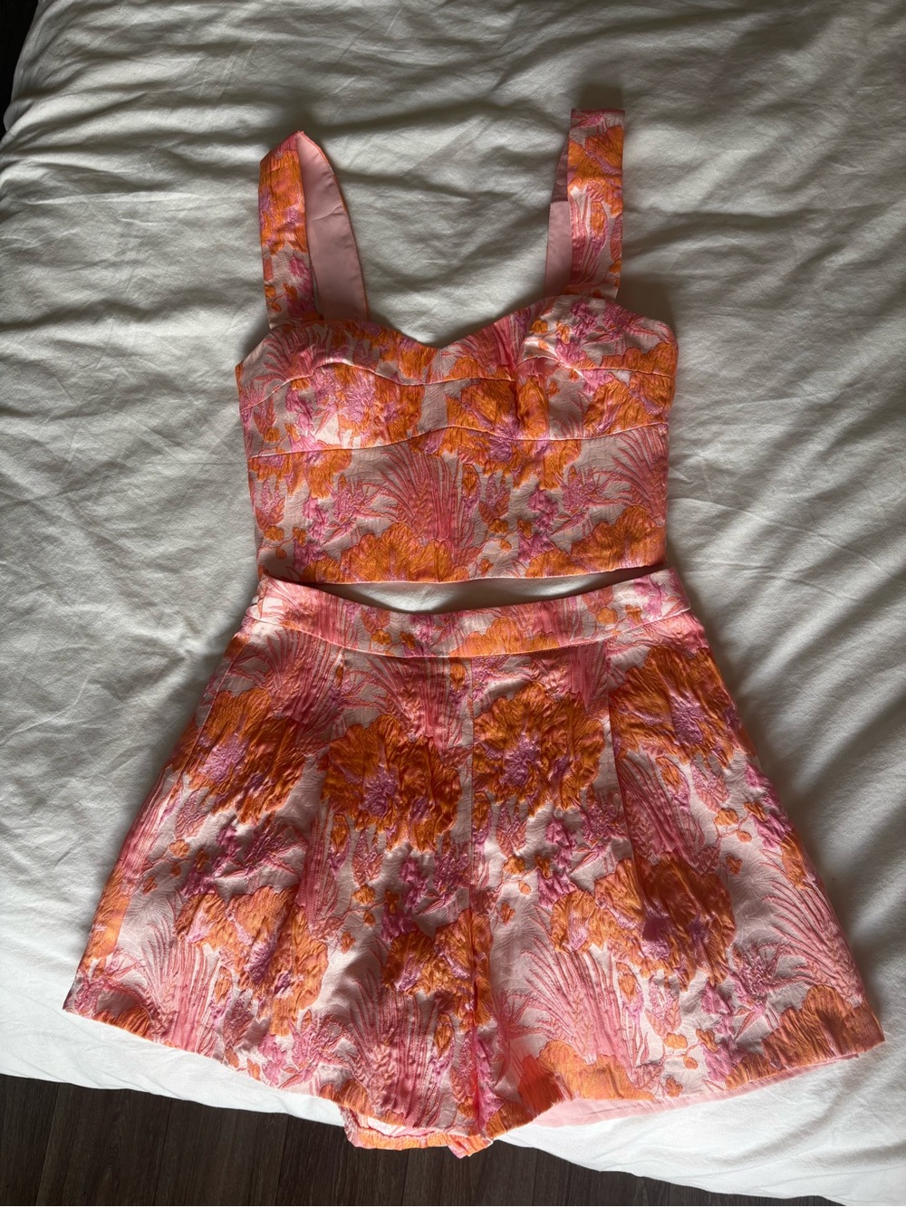 Amanda Uprichard Pink and Orange Floral Tank Top Set xs short/small top - Picture 10 of 11